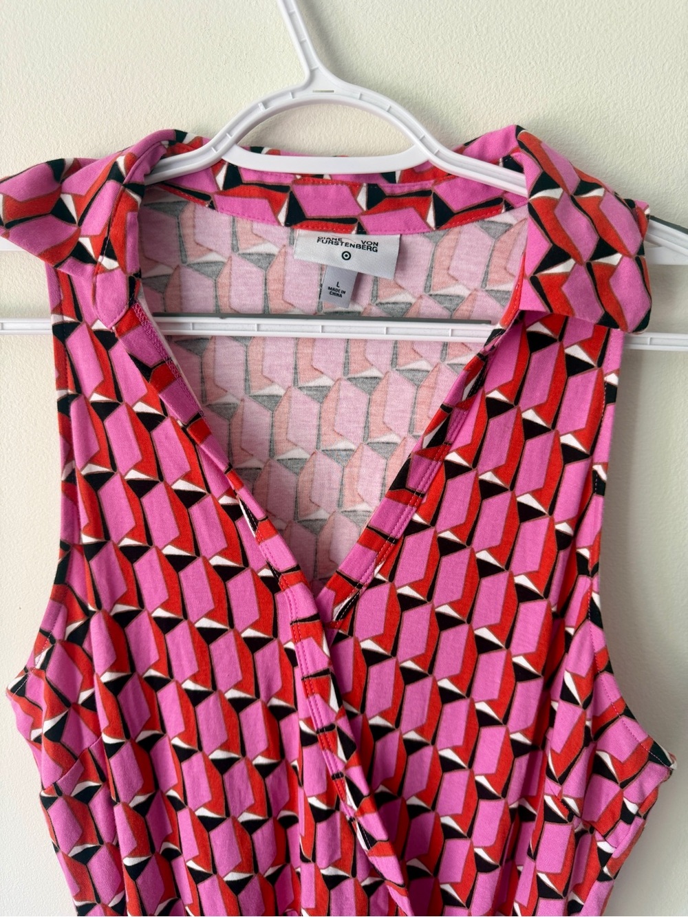 Diane Von Furstenberg Pink and Red Geometric Sleeveless Jumpsuit